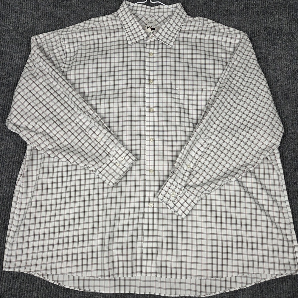 Joseph Abboud Mens 20 34/35 White Brown Grid Check Non-Iron Dress Shirt 26335‎